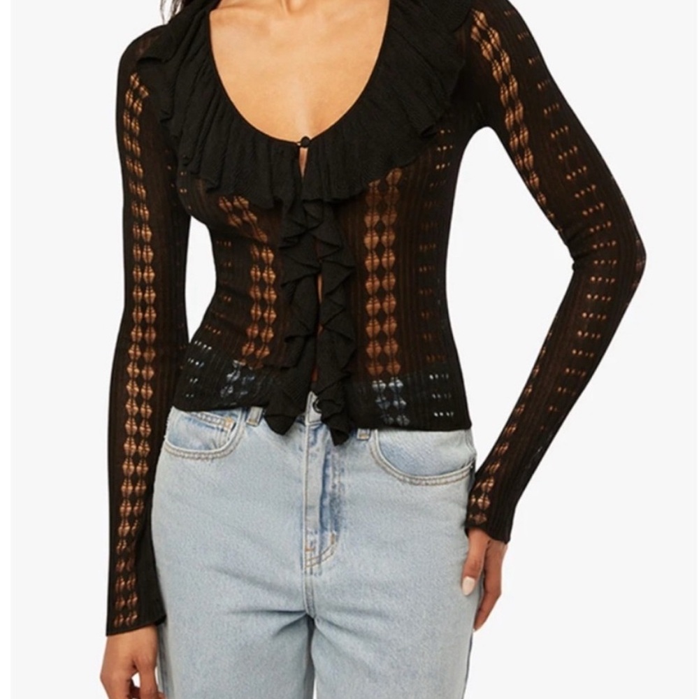 WeWoreWhat Black Ruffled Knit Top